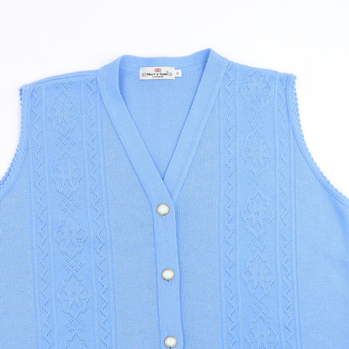 Merry Gold  Womens Blue Geometric Knit Cardigan Jumper Size XL