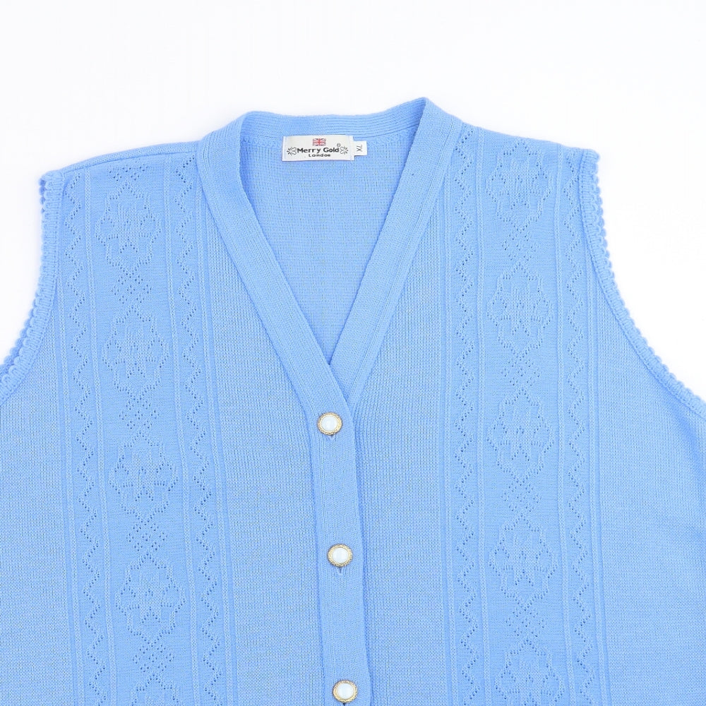 Merry Gold  Womens Blue Geometric Knit Cardigan Jumper Size XL