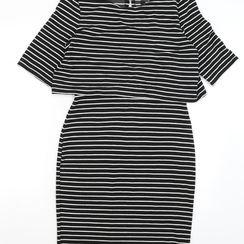 Wallis Womens Black Striped  Pencil Dress  Size 10