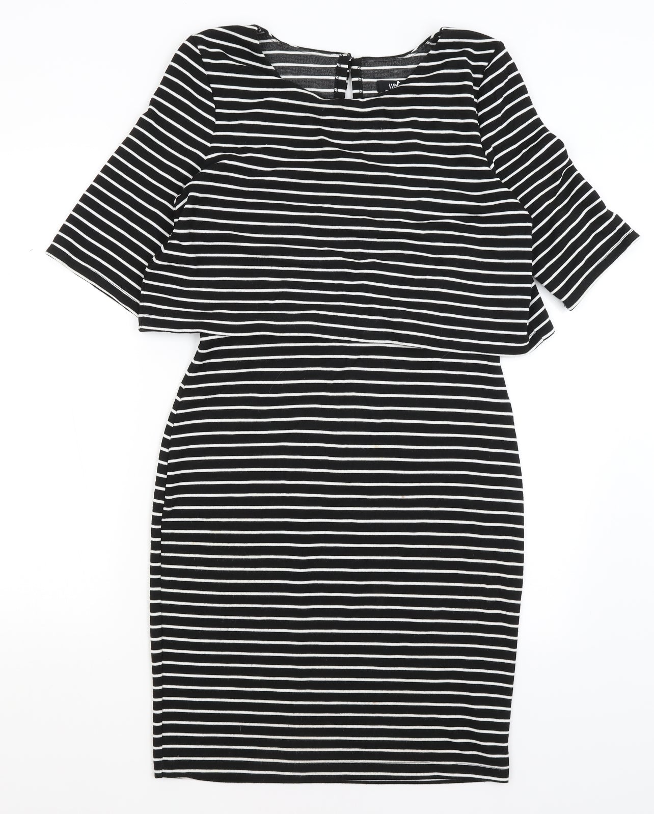 Wallis Womens Black Striped  Pencil Dress  Size 10