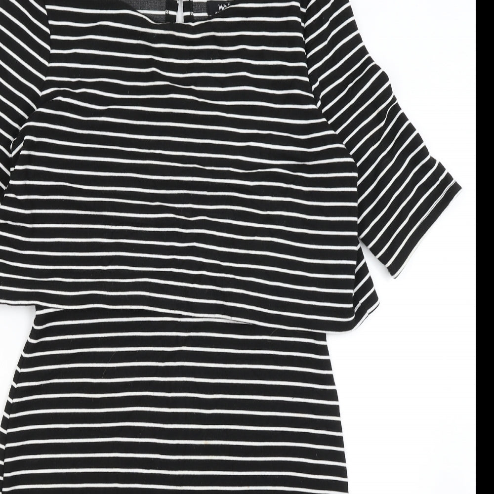 Wallis Womens Black Striped  Pencil Dress  Size 10