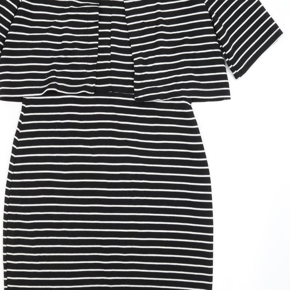 Wallis Womens Black Striped  Pencil Dress  Size 10