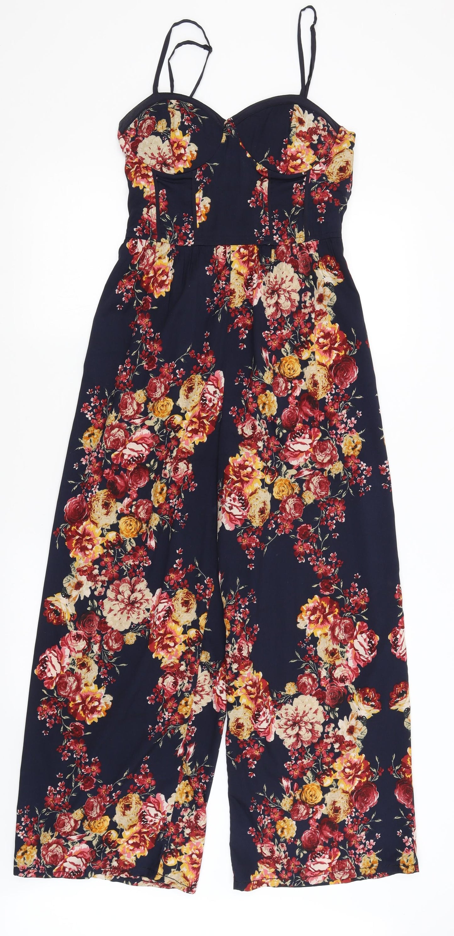 Band of Gypsies Womens Blue Floral  Jumpsuit One-Piece Size S L26 in
