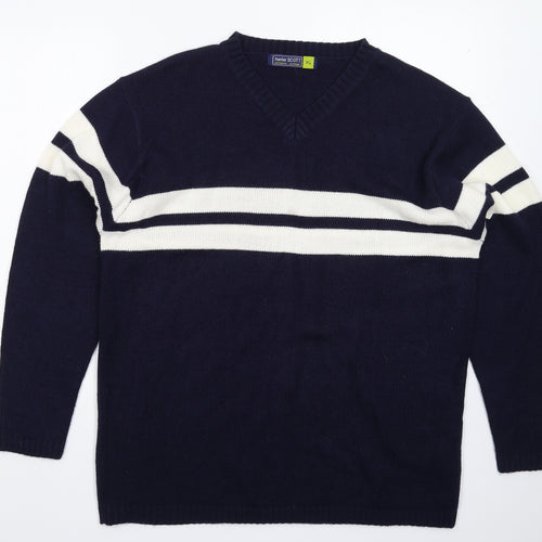 Hunter Scott Mens Blue Striped Knit Pullover Jumper Size XL