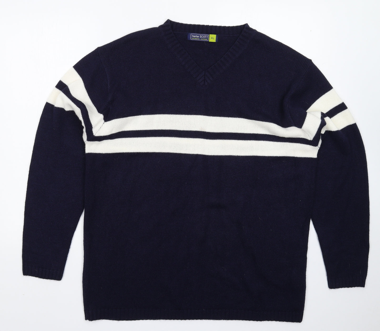 Hunter Scott Mens Blue Striped Knit Pullover Jumper Size XL