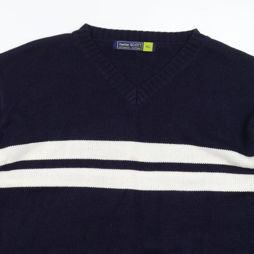 Hunter Scott Mens Blue Striped Knit Pullover Jumper Size XL