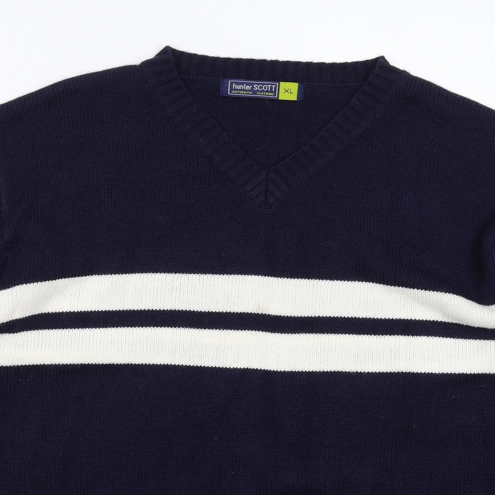 Hunter Scott Mens Blue Striped Knit Pullover Jumper Size XL