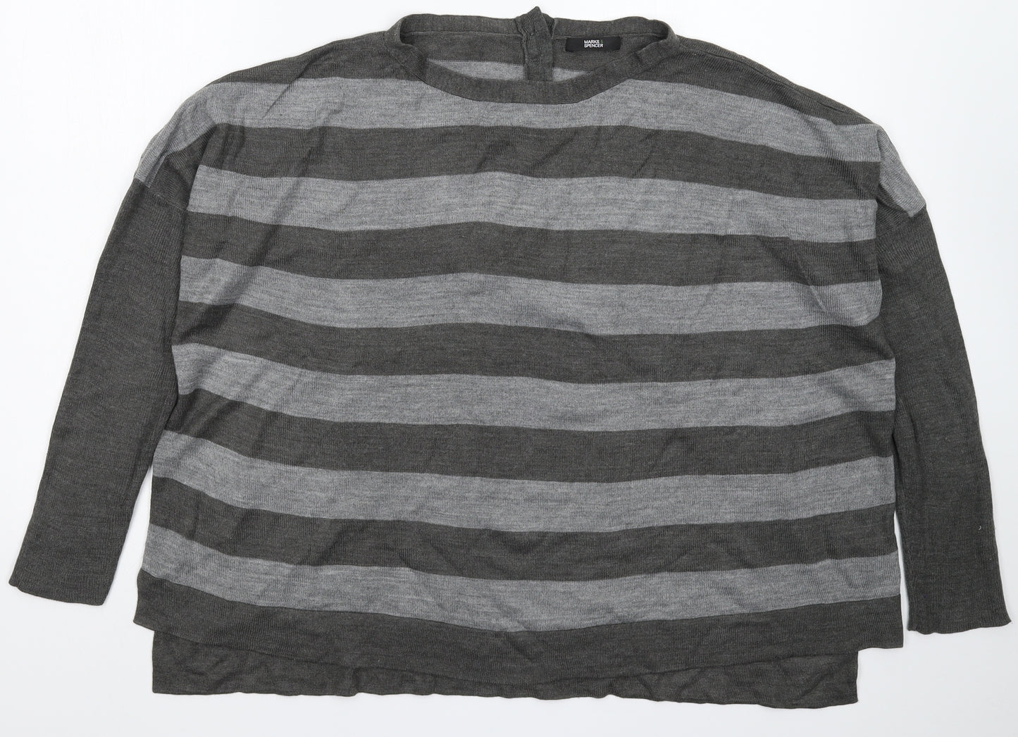 Marks and Spencer Womens Grey Striped Knit Pullover Jumper Size 18  - Oversized