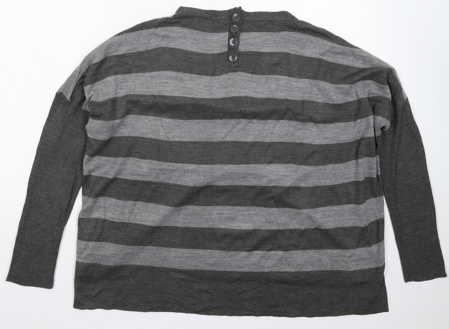 Marks and Spencer Womens Grey Striped Knit Pullover Jumper Size 18  - Oversized
