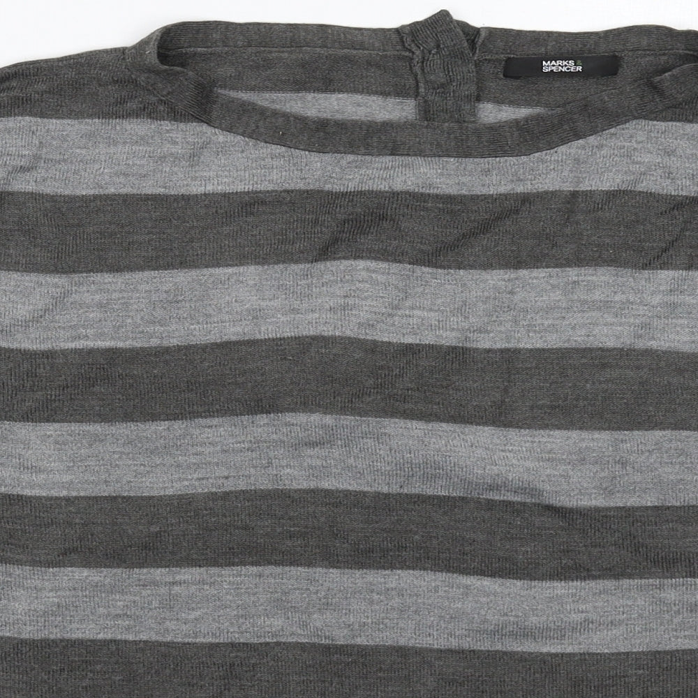 Marks and Spencer Womens Grey Striped Knit Pullover Jumper Size 18  - Oversized