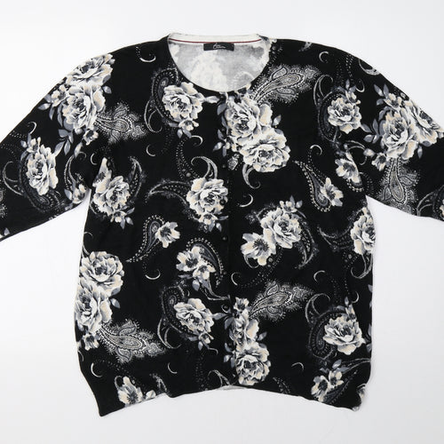 BM Womens Black Floral Knit Cardigan Jumper Size L
