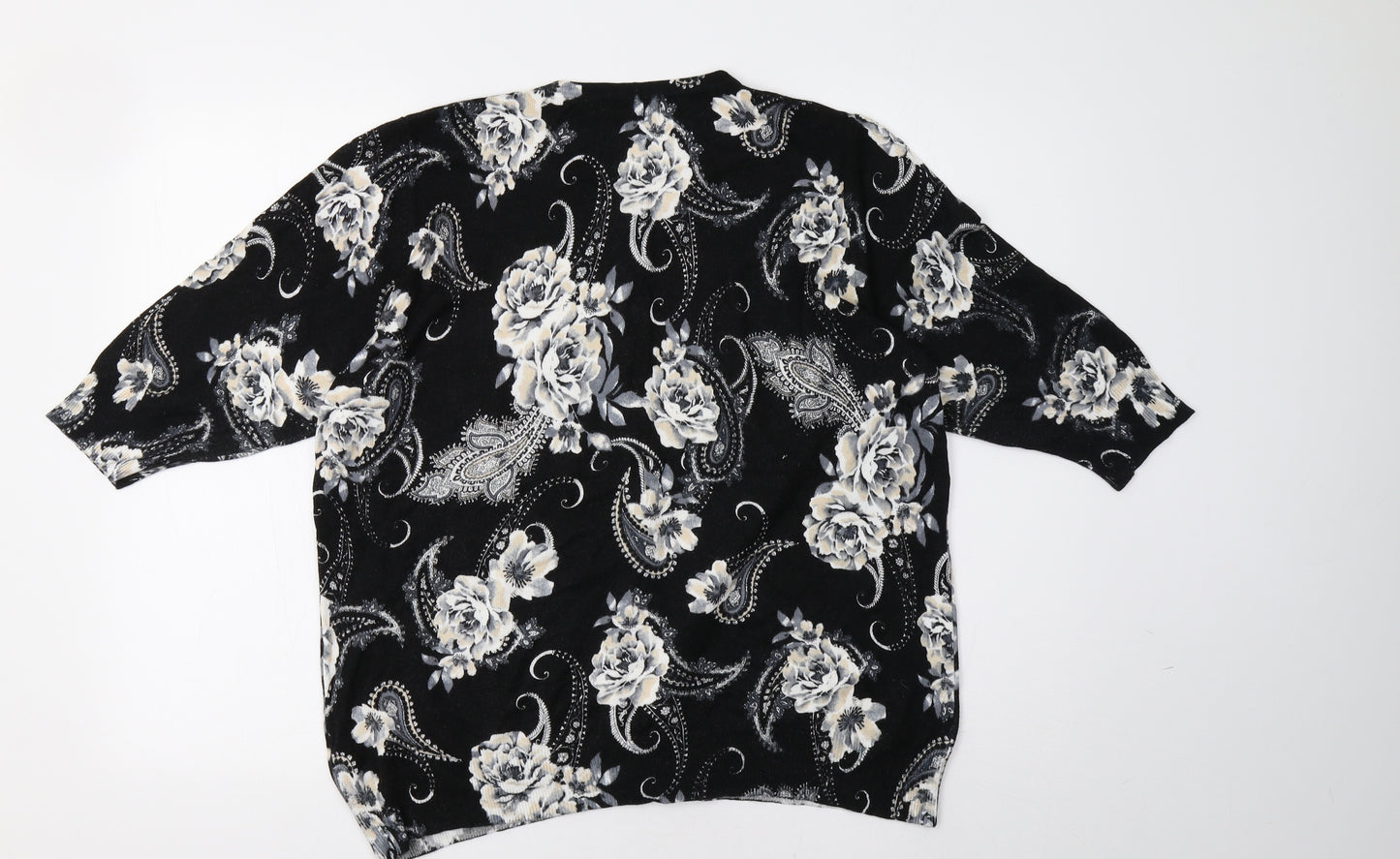 BM Womens Black Floral Knit Cardigan Jumper Size L