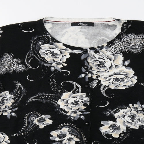 BM Womens Black Floral Knit Cardigan Jumper Size L