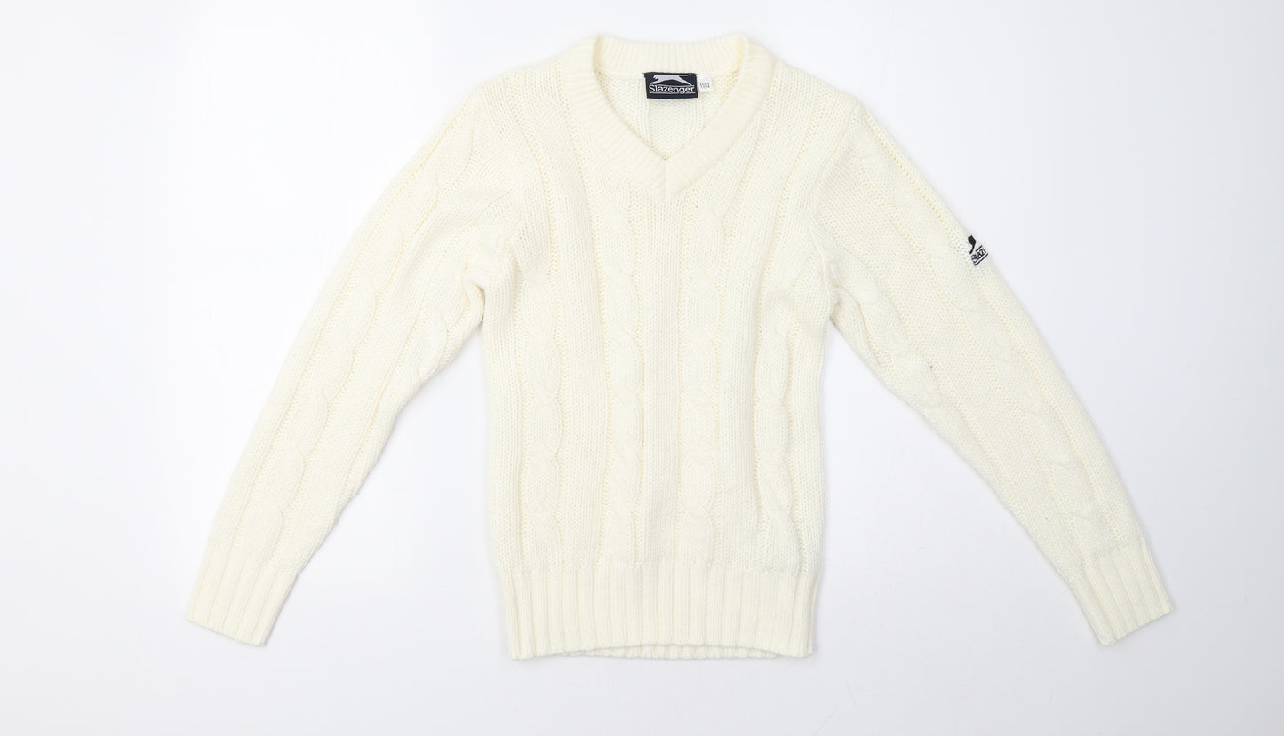 Slazenger Boys White  Knit Pullover Sweatshirt Size 11-12 Years
