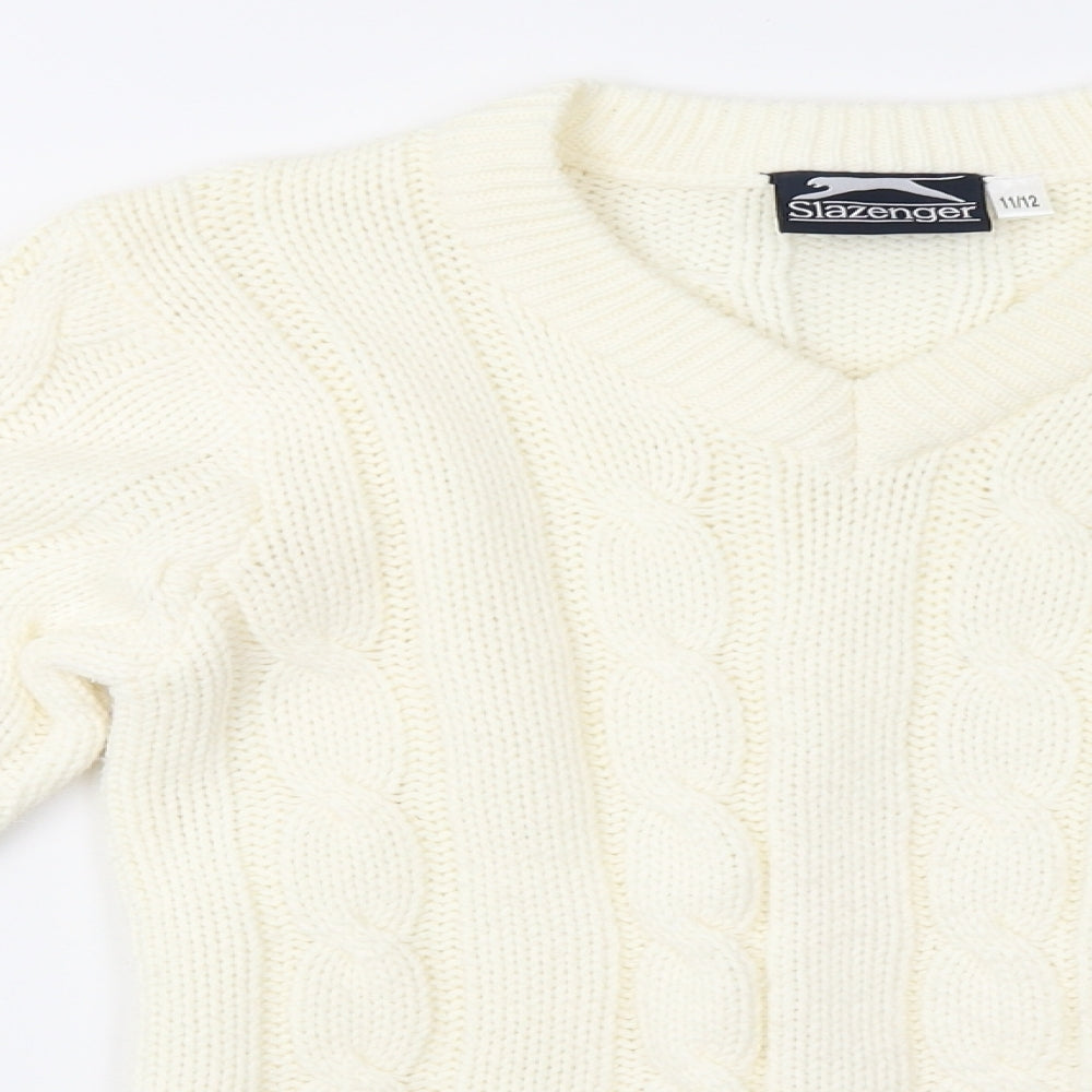Slazenger Boys White  Knit Pullover Sweatshirt Size 11-12 Years