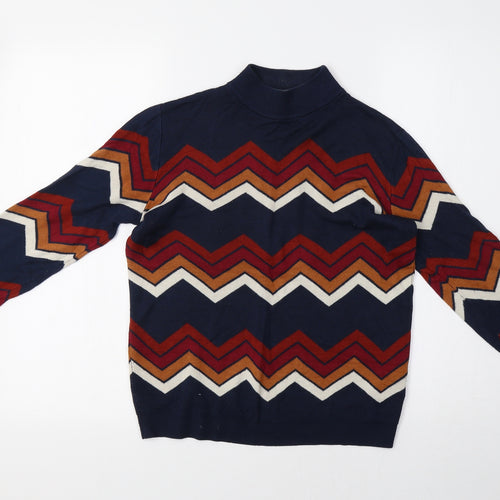 Matalan Womens Blue Geometric Knit Pullover Sweatshirt Size 12