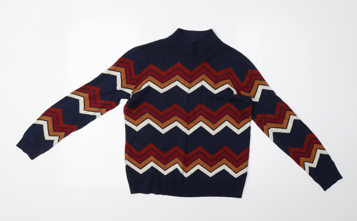 Matalan Womens Blue Geometric Knit Pullover Sweatshirt Size 12