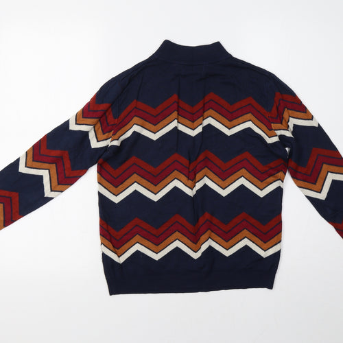 Matalan Womens Blue Geometric Knit Pullover Sweatshirt Size 12