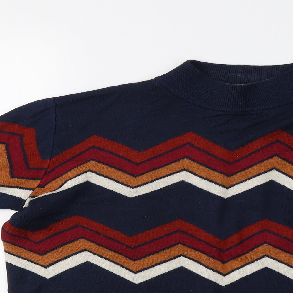 Matalan Womens Blue Geometric Knit Pullover Sweatshirt Size 12