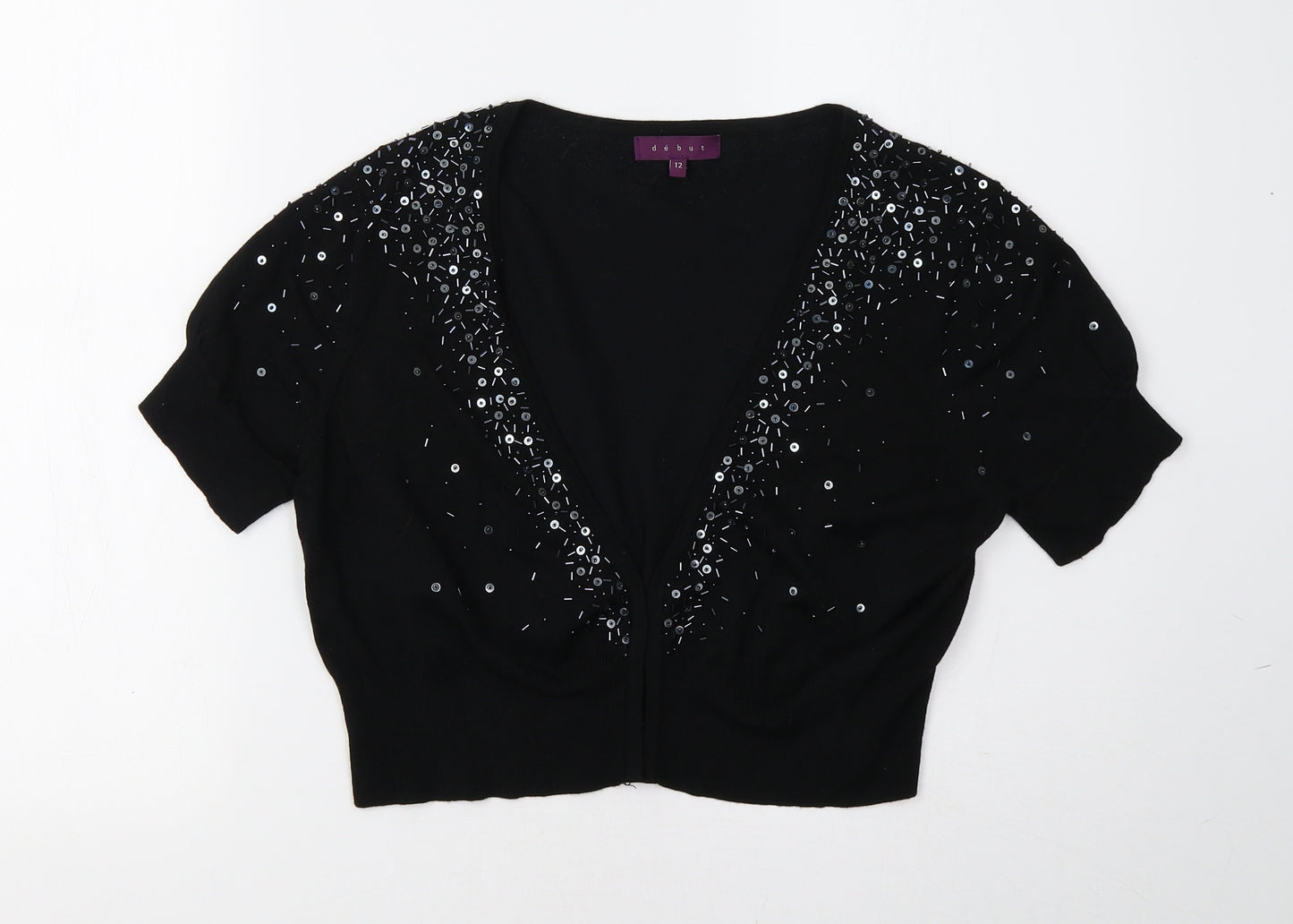 Debenhams Womens Black  Knit Cardigan Jumper Size 10  - cropped
