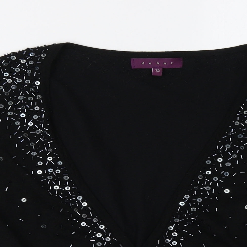 Debenhams Womens Black  Knit Cardigan Jumper Size 10  - cropped