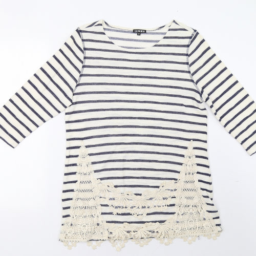 CASAMIA Womens White Striped  Pullover Sweatshirt Size M