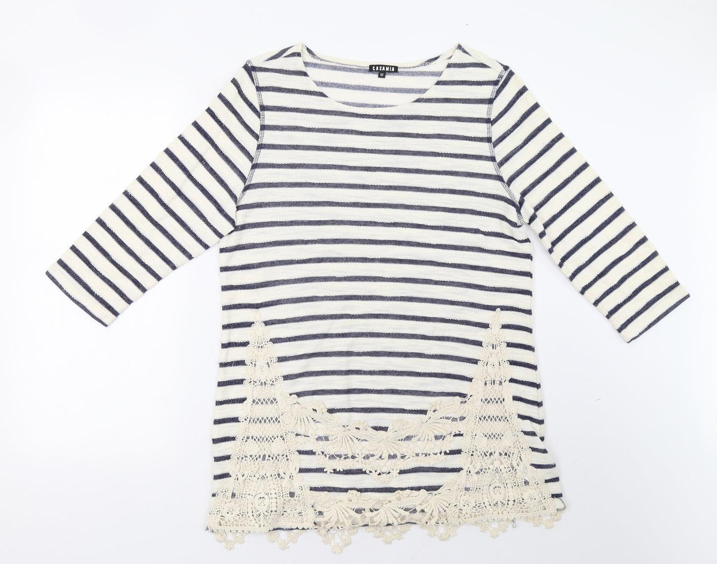 CASAMIA Womens White Striped  Pullover Sweatshirt Size M