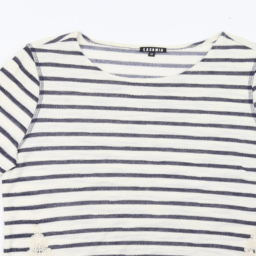 CASAMIA Womens White Striped  Pullover Sweatshirt Size M