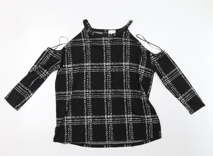 Select Womens Black Check Pullover Sweatshirt Size 16