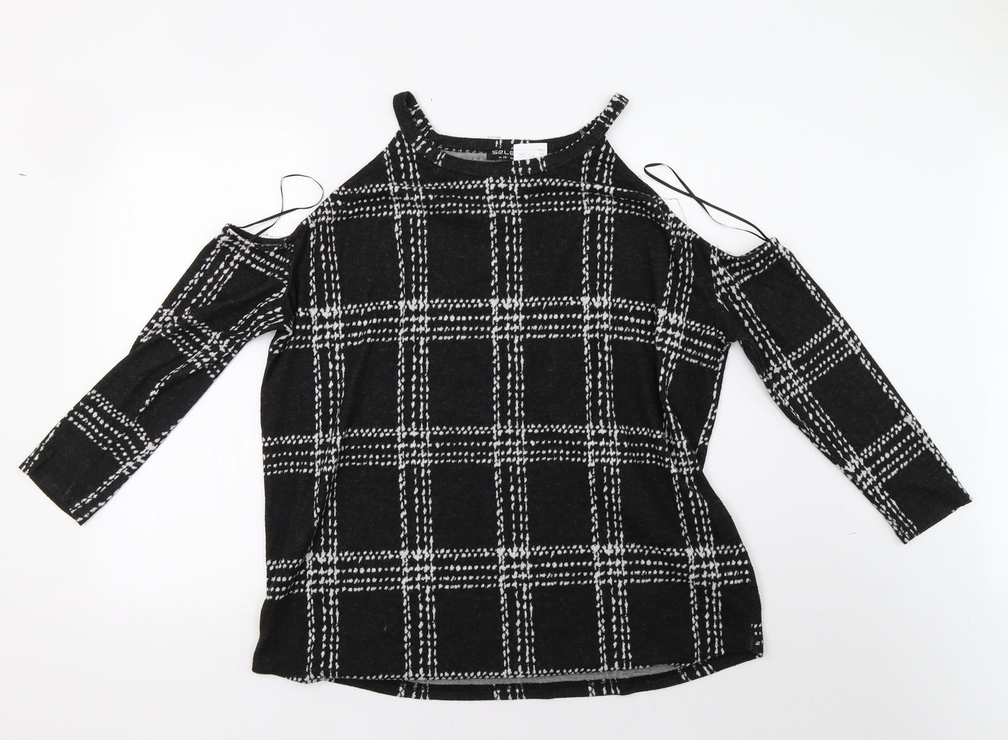 Select Womens Black Check  Pullover Sweatshirt Size 16