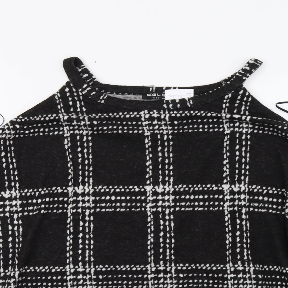 Select Womens Black Check  Pullover Sweatshirt Size 16