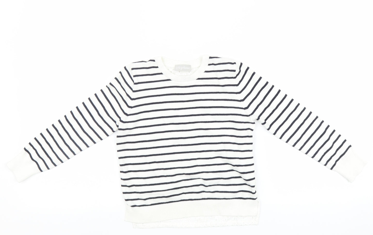 Matalan Girls White Striped  Pullover Jumper Size 7 Years