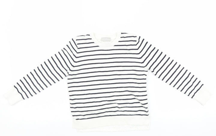 Matalan Girls White Striped  Pullover Jumper Size 7 Years