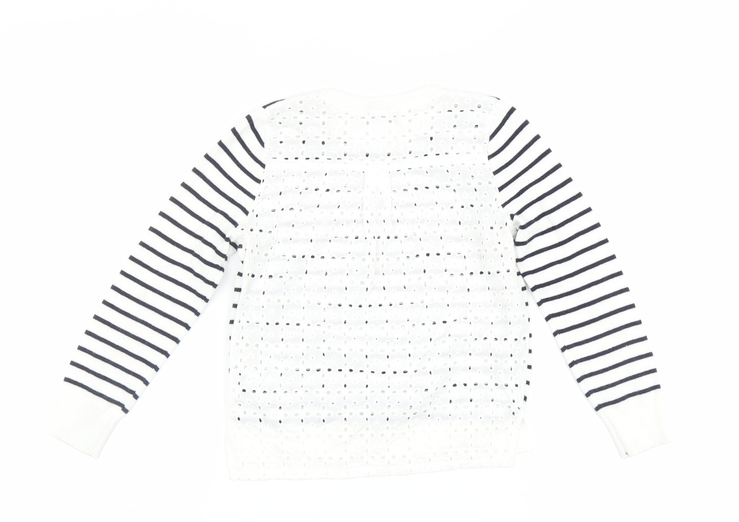Matalan Girls White Striped  Pullover Jumper Size 7 Years