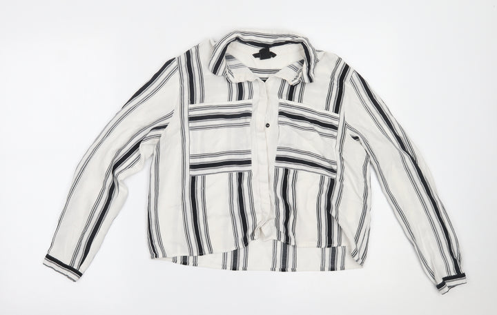 H&M Womens White Striped Basic Button-Up Size 10