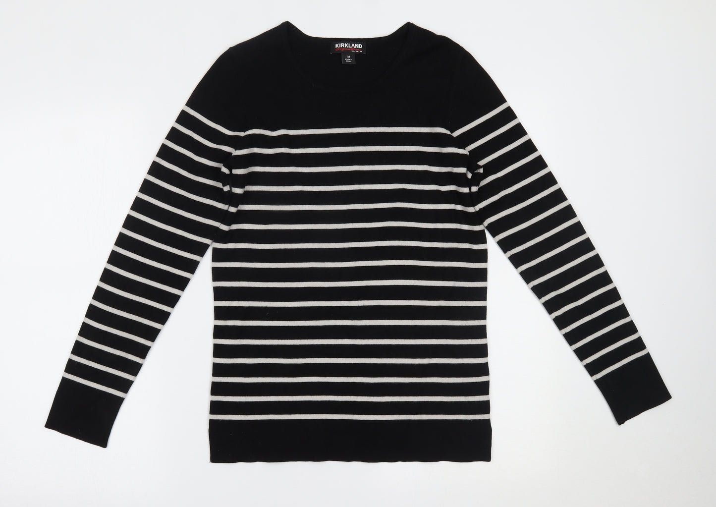 Kirkland Womens Black Striped  Basic Blouse Size M