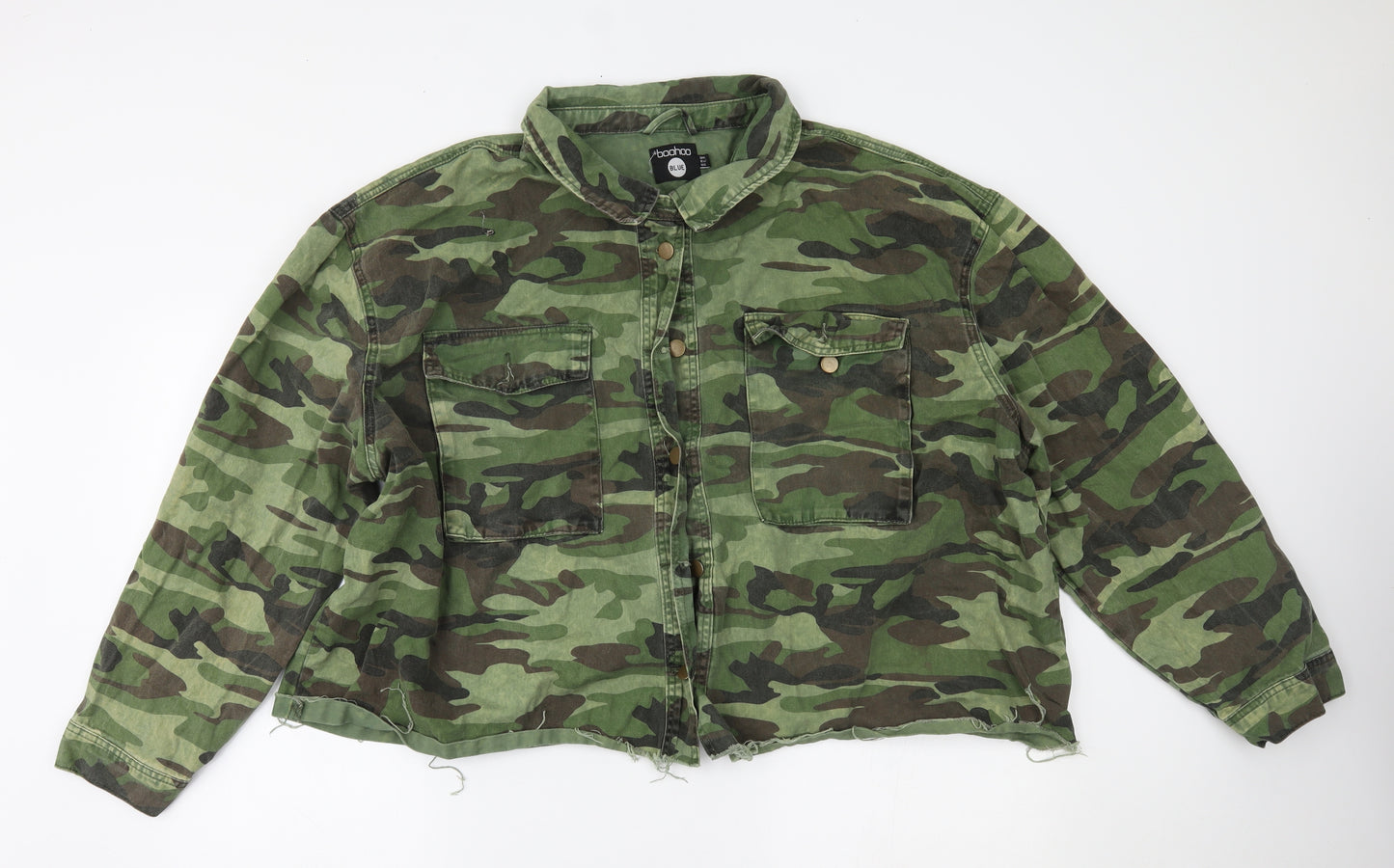 Boohoo Womens Green Camouflage Denim Jacket  Size 22