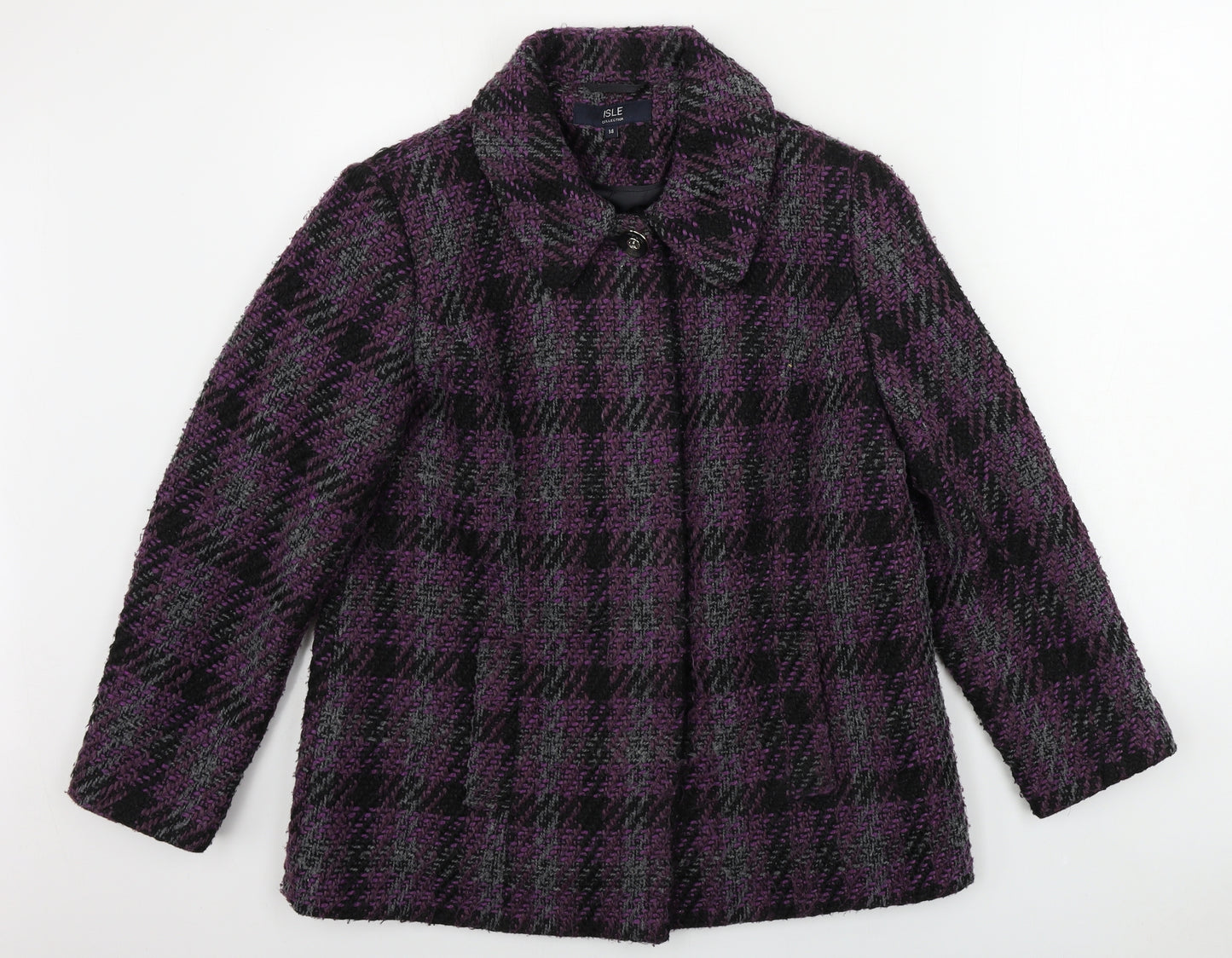 isle  Womens Purple Check  Jacket Coat Size 14