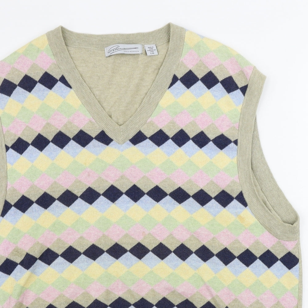 Greg Norman  Mens Brown Geometric  Vest Jumper Size L