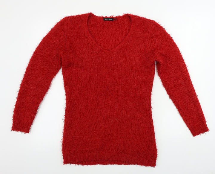 Brave Soul Womens Red Houndstooth  Pullover Jumper Size 10