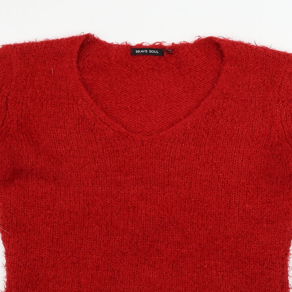 Brave Soul Womens Red Houndstooth  Pullover Jumper Size 10