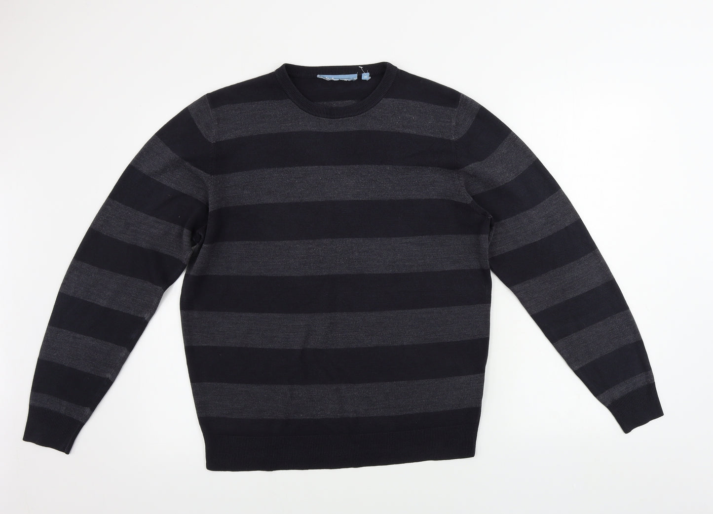 Preworn  Mens Grey Striped  Pullover Jumper Size M