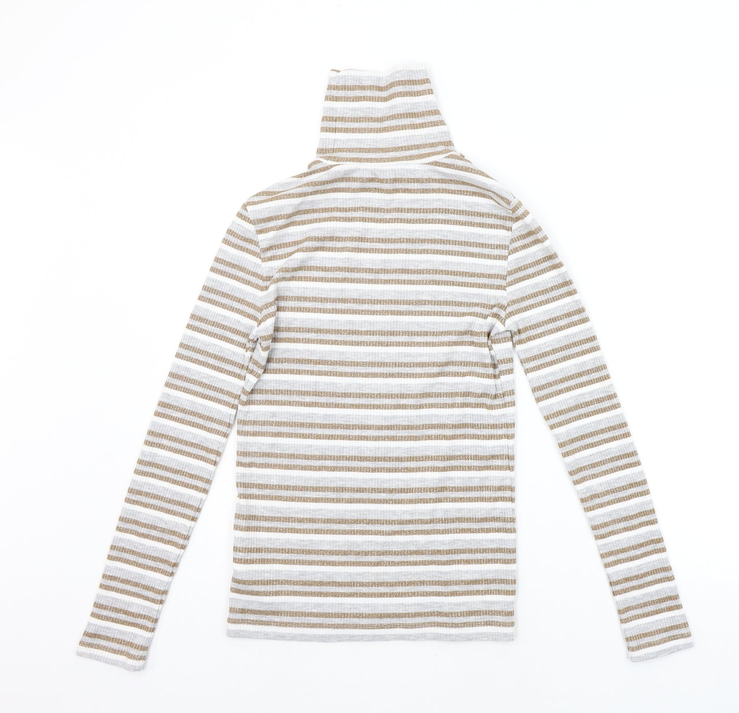 Marks and Spencer Womens Beige Striped  Basic T-Shirt Size 8