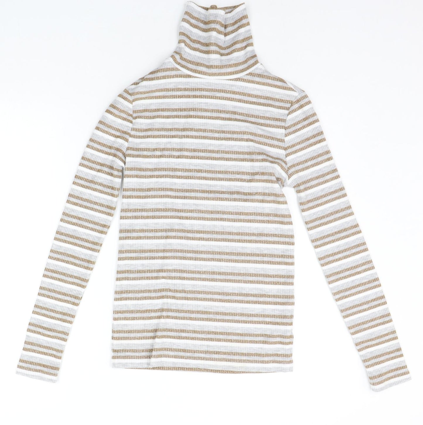 Marks and Spencer Womens Beige Striped  Basic T-Shirt Size 8