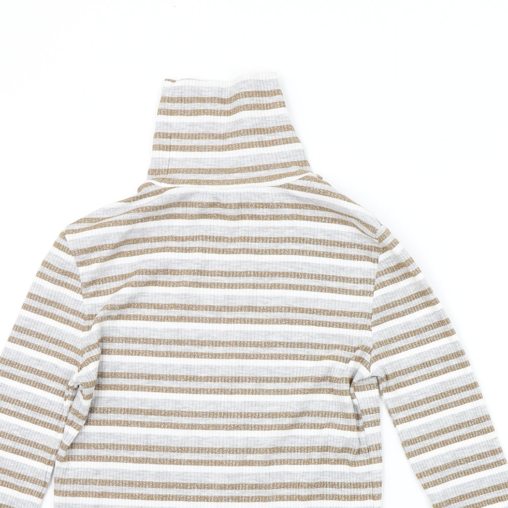 Marks and Spencer Womens Beige Striped  Basic T-Shirt Size 8