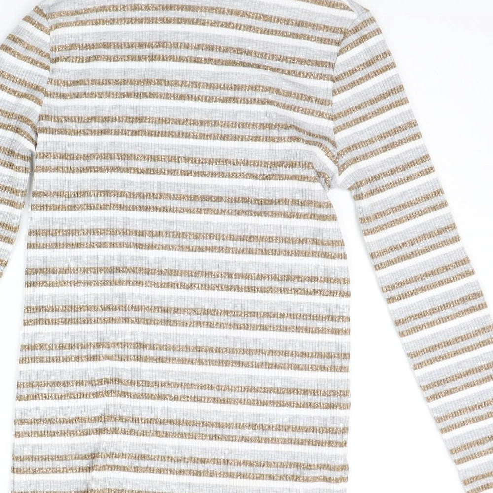 Marks and Spencer Womens Beige Striped  Basic T-Shirt Size 8