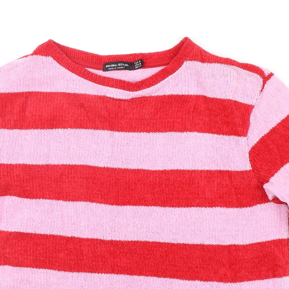 Bershka Womens Red Striped  Pullover Jumper Size M