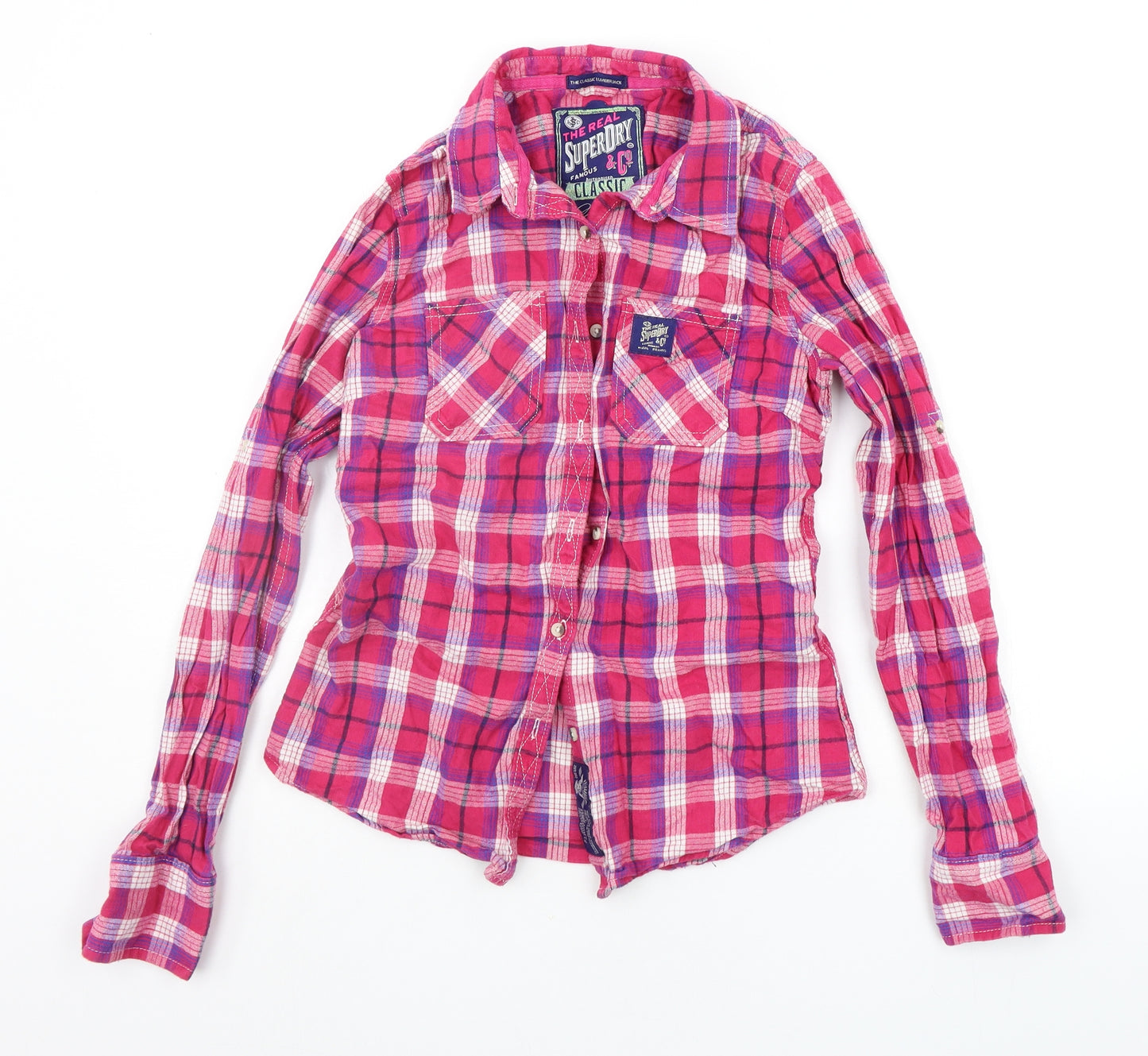 Superdry Womens Pink Check  Basic Button-Up Size S