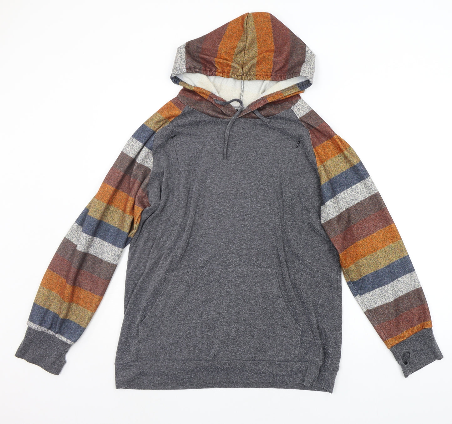 Preworn Mens Grey Striped  Pullover Hoodie Size XL