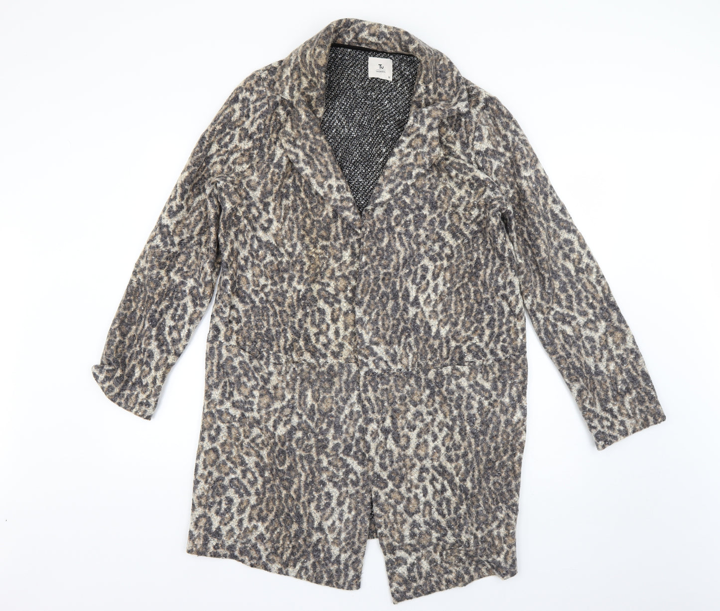 TU Womens Brown Animal Print  Pea Coat Coat Size 16